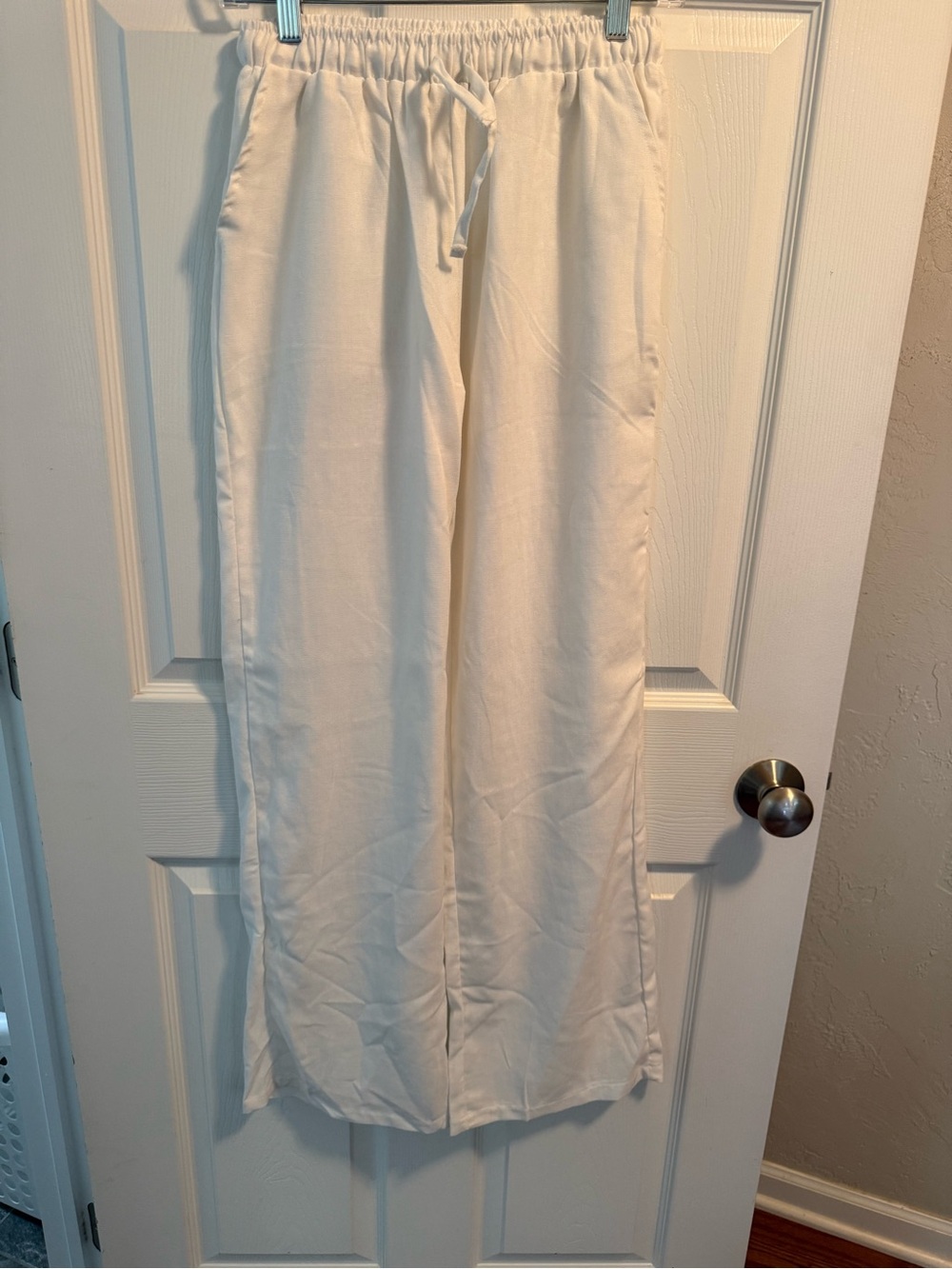 White linen drawstring pants